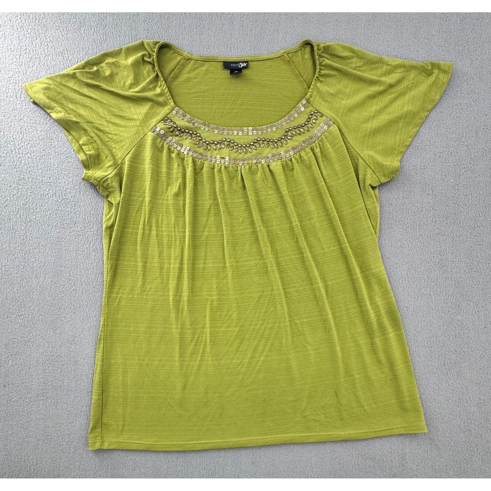 East5th Y2K Blouse M Sequin Embellished Slub Knit Tops Boho Peasant Earthy